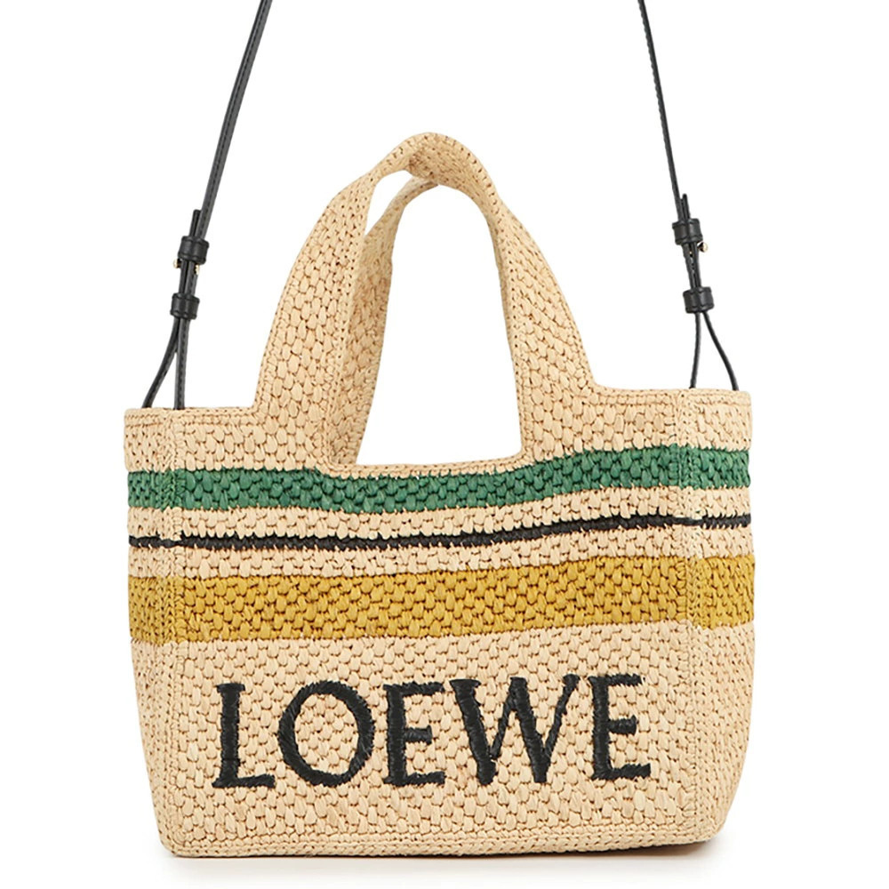 Loewe Font Tote Raffia Leather Bag Shoulder Basket